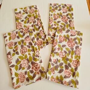 NWT World Market Four (4) Floral Pink Green Grey 100% Cotton Napkins 29" Square